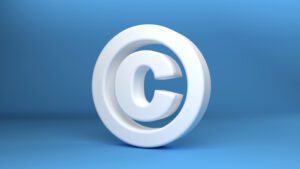 Image of white, 3D copyright symbol for DigitalFrontiers Advocacy web page